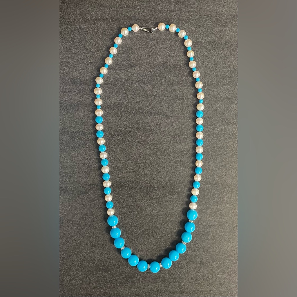 Vintage - Danbury Mint Sterling Silver Pearl Turquoise Necklace 100$